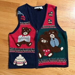 Festive Winter Christmas Teddy Bear Zip Knit Vest